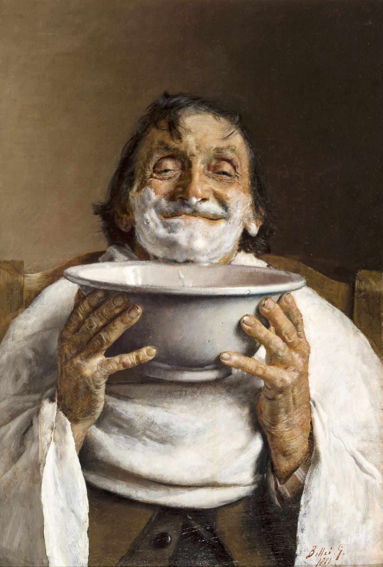 Gaetano Bellei, Man Shaving (1881; Assicoop Modena &amp; Ferrara Art Collection)
