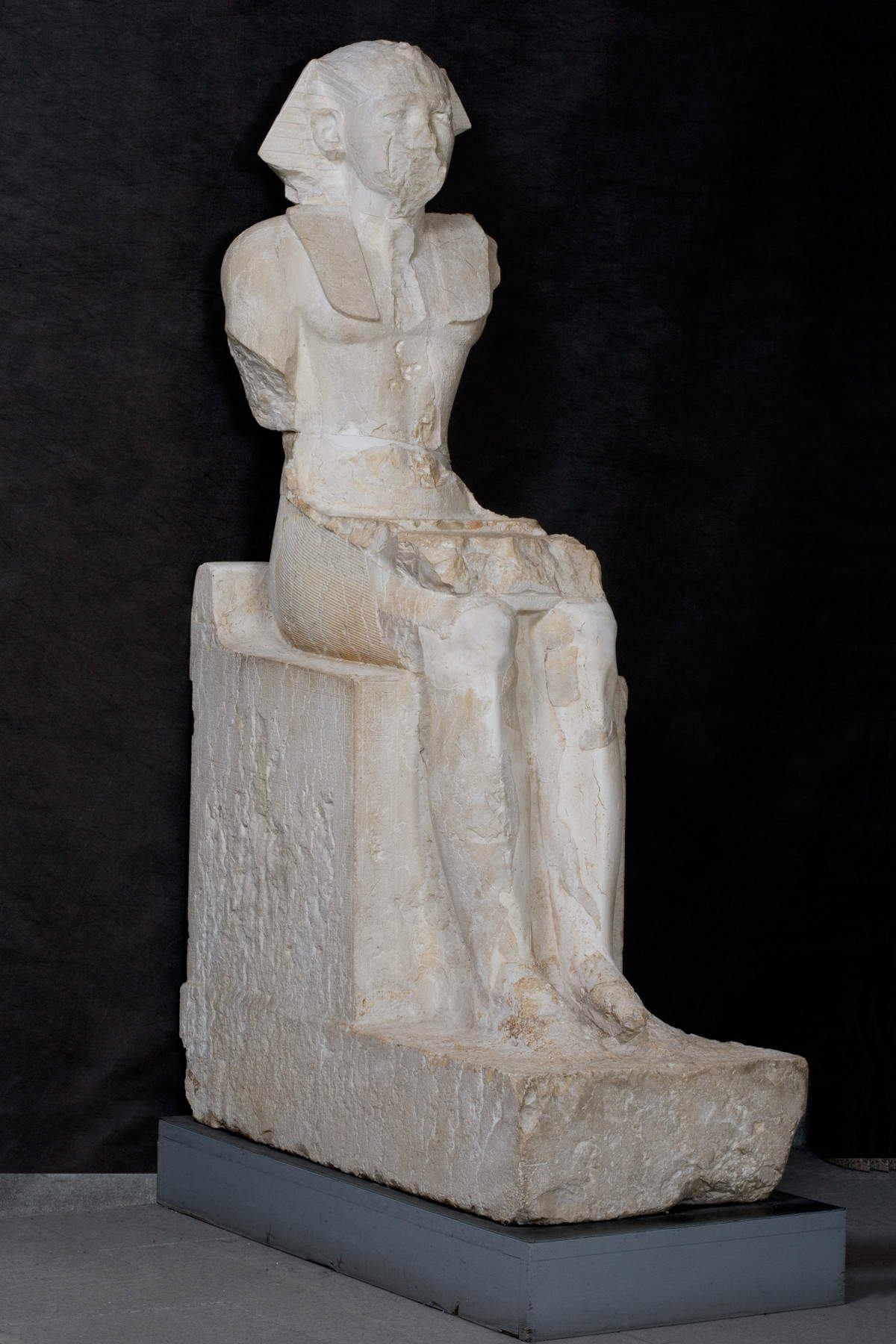 Statue of Amenemhat III (limestone; Middle Kingdom, 12th Dynasty, reign of Amenemhat III, ca. 1859-1813 B.C. from Medinet Madi, vestibule of Temple A)