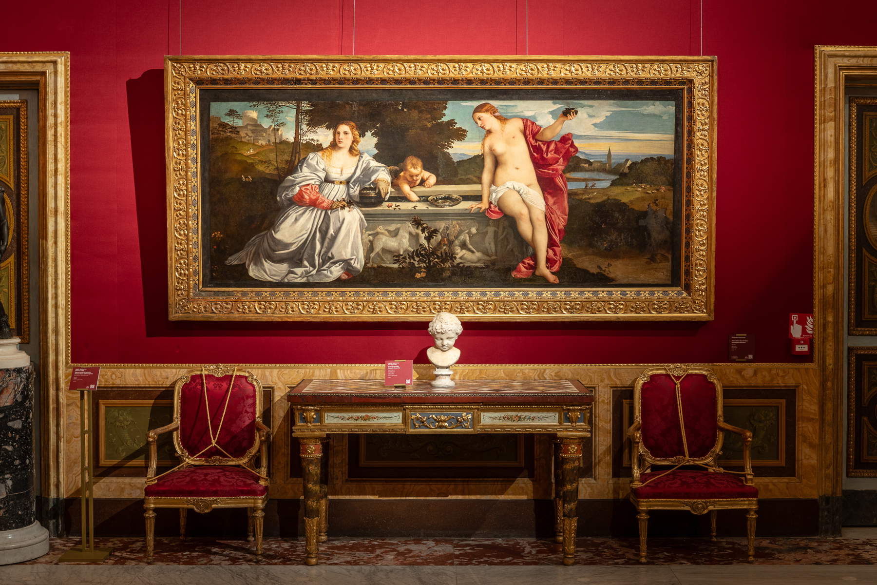 Ausstellungsansicht, Tizian. Dialoge zwischen dem Heiligen und dem Profanen, Galleria Borghese, Rom. Foto: A. Novelli &copy; Galleria Borghese