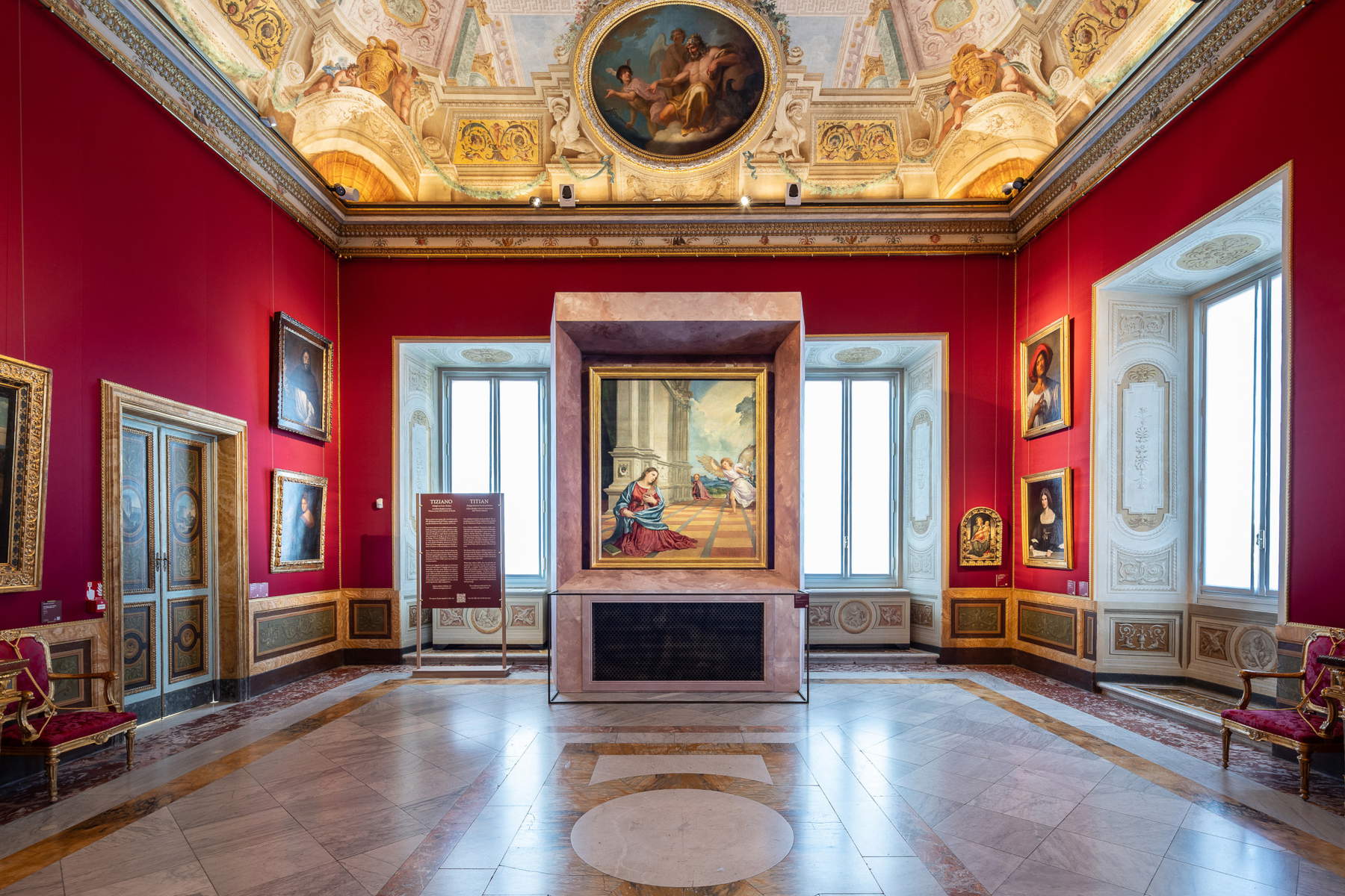 Ausstellungsansicht, Tizian. Dialoge zwischen dem Heiligen und dem Profanen, Galleria Borghese, Rom. Foto: A. Novelli &copy; Galleria Borghese