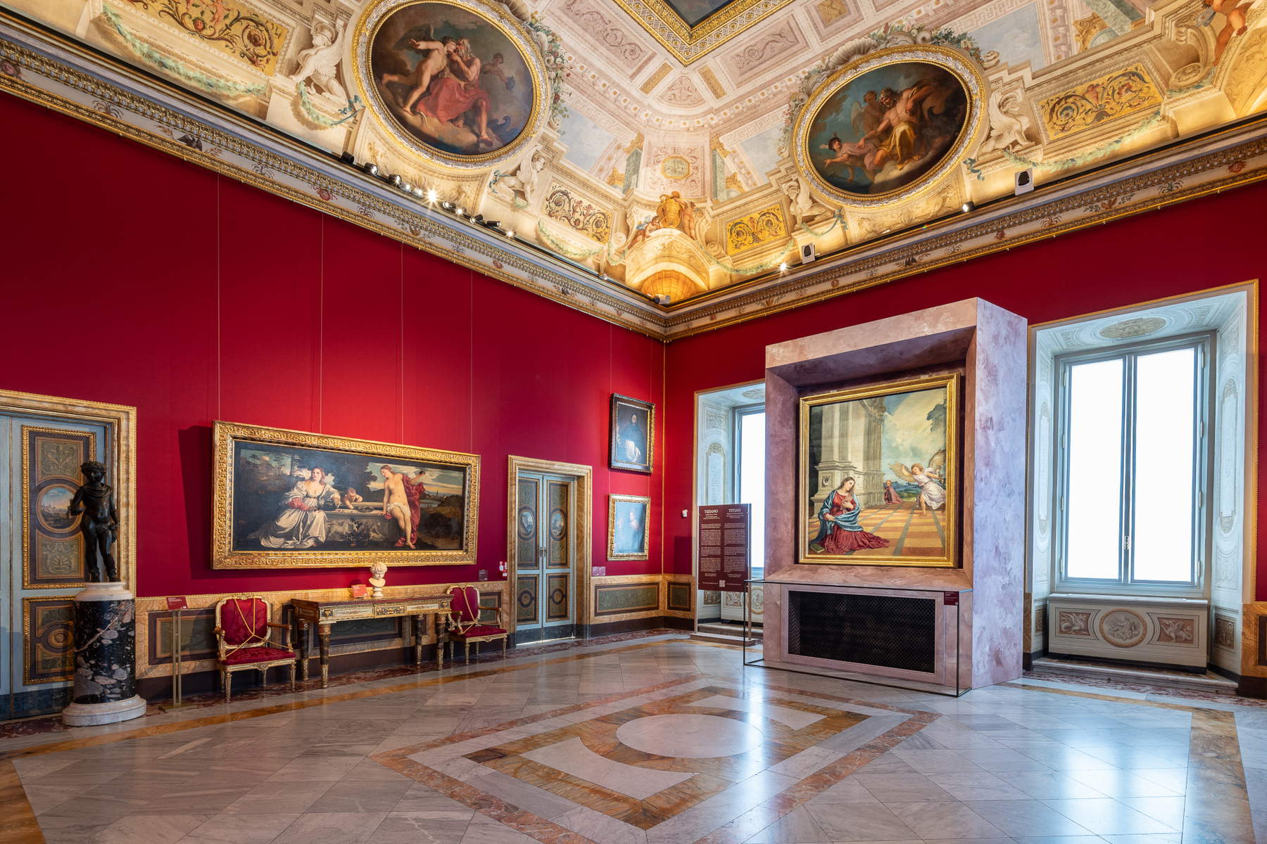 Ausstellungsansicht, Tizian. Dialoge zwischen dem Heiligen und dem Profanen, Galleria Borghese, Rom. Foto: A. Novelli &copy; Galleria Borghese