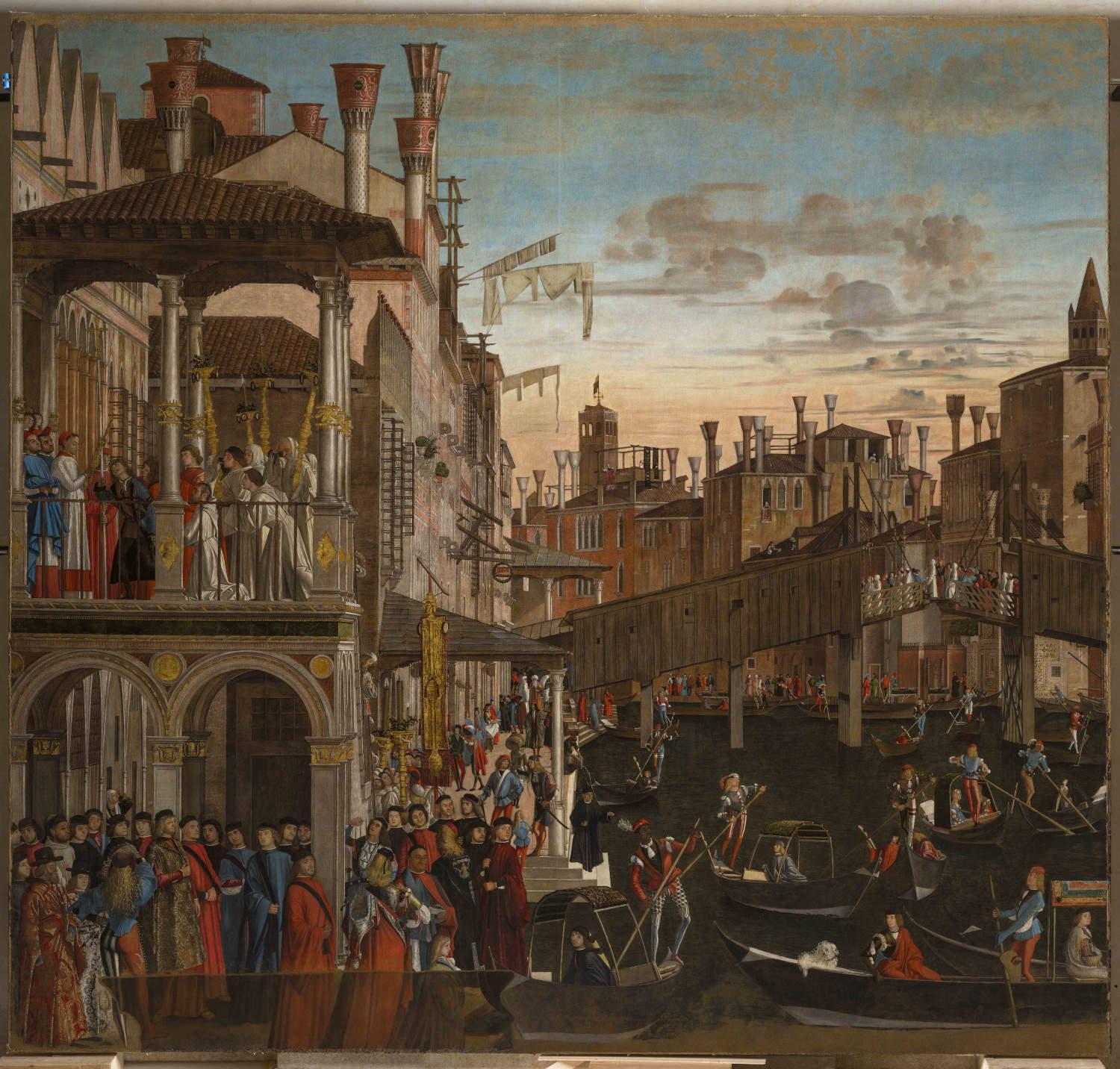 Vittore Carpaccio, «El milagro de la reliquia de la Vera Cruz en el Puente de Rialto», tras la restauración (1494; óleo sobre lienzo, 370 x 390 cm; Venecia, Galerías de la Academia, Sala XX). Por cortesía del Ministerio de Cultura. Foto: Matteo De Fina