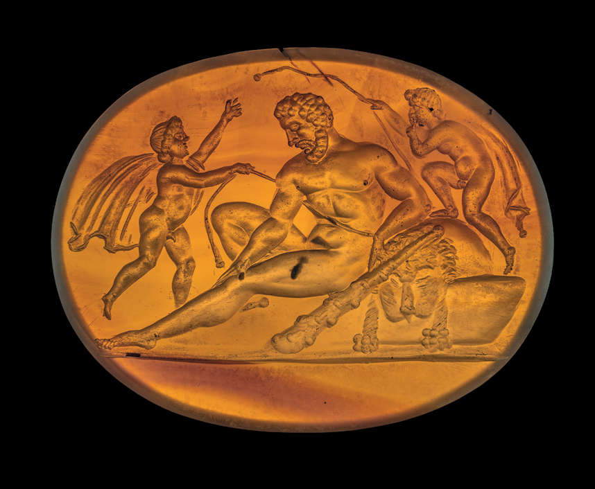 Heracles Subdued by Two Erotes (Rome, 1803/1804–1826; carved carnelian, 29.7 &times; 38.5 mm)