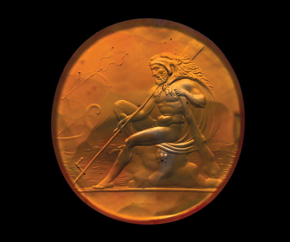 Heracles (Rome, 1803/1804–1826; carved carnelian, 35.8 &times; 33.8 mm). Inscription: “&Pi;&Upsilon;&Rho;&Gamma;&Omicron;&Tau;&Epsilon;&Lambda;&Eta;&Sigma;” (PYRGOTELES)