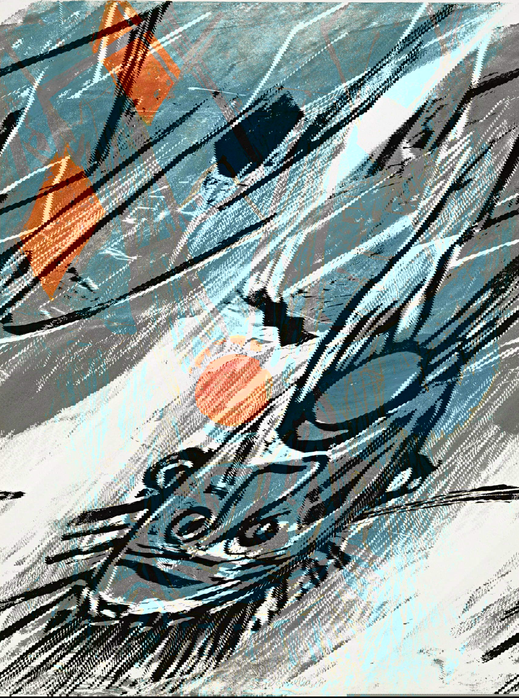 Georg Baselitz, Orangenesser V (Orange Eater V) (1981 - 1984; linocut; Private Collection) Photo: Jochen Littkemann &copy; Georg Baselitz 2026