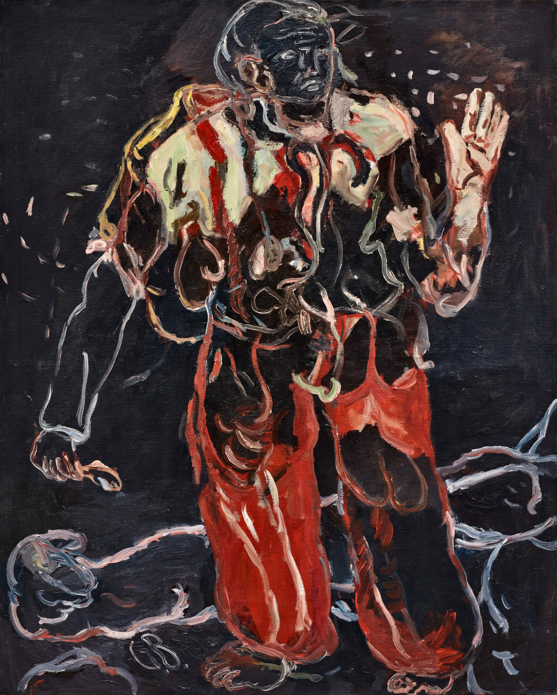 Georg Baselitz, Schwarzgrundig (Black Grounded) (1966 ; huile sur toile, 162 x 130 cm) &copy; Georg Baselitz2026. Avec l'aimable autorisation de la galerie Thaddaeus Ropac, Londres &middot; Paris &middot; Salzbourg &middot; Milan &middot; Séoul. Photo : Mick Vincenz, Essen. Musée MKM K&uuml;ppersm&uuml;hle d'art moderne, Duisbourg, collection Str&ouml;her