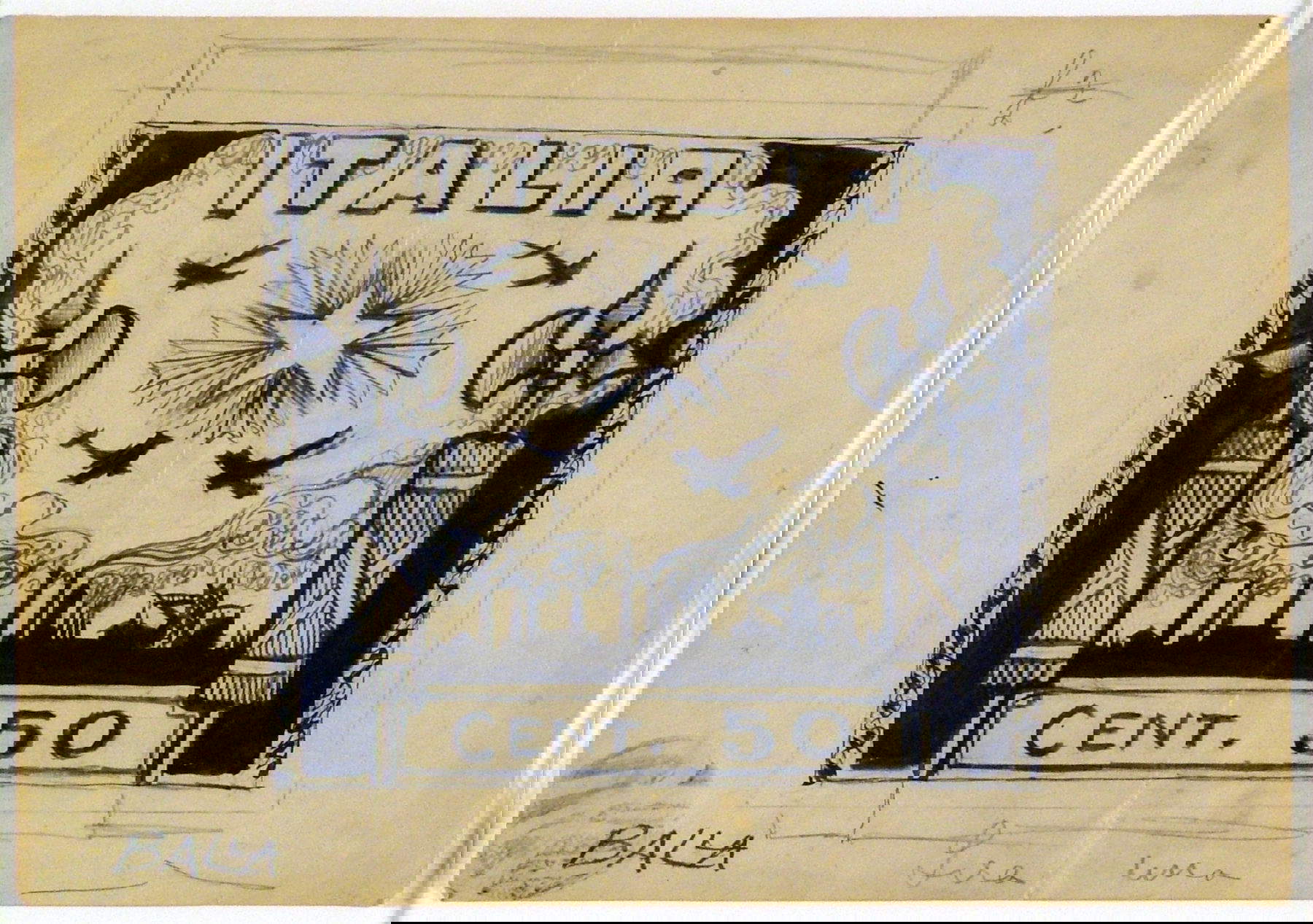 Giacomo Balla, Sketch for postage stamp (1923; mixed media on paper)