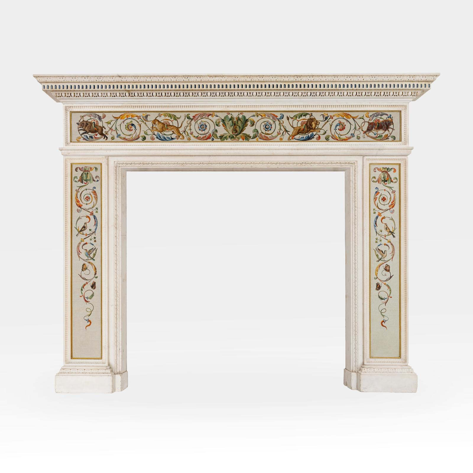 Giacomo Raffaelli, Monumental Fireplace (early 19th century; white marble and micromosaic, 185 x 145 cm). Presented by: Verdini Antiques