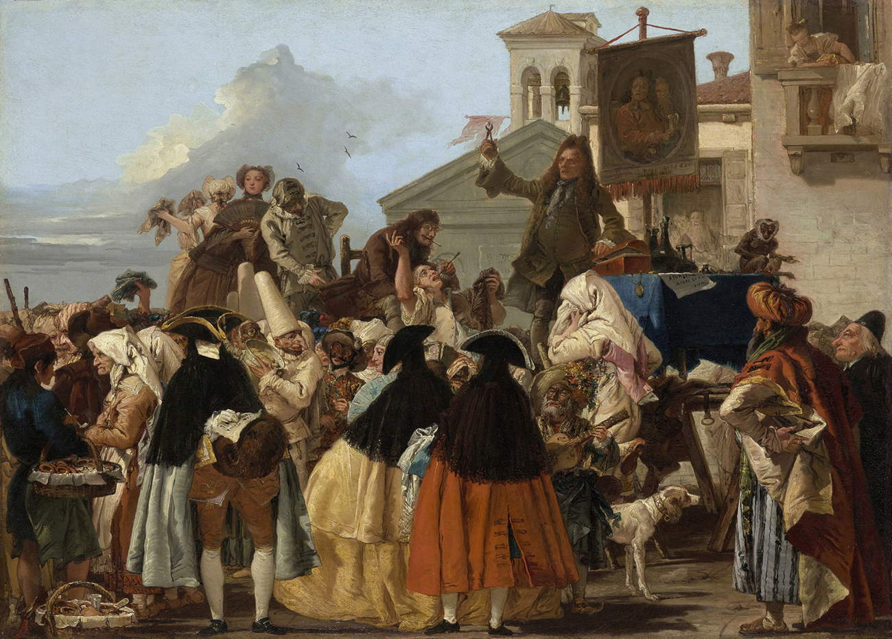 Giandomenico Tiepolo, Le dentiste (ou Le charlatan) (1754-1756 ; huile sur toile, 81 x 110 cm ; Paris, Mus&eacute;e du Louvre, D&eacute;partement des Peintures) RMN-Grand Palais / Gabriel De Carvalho / Dist. Foto Scala, Florence
