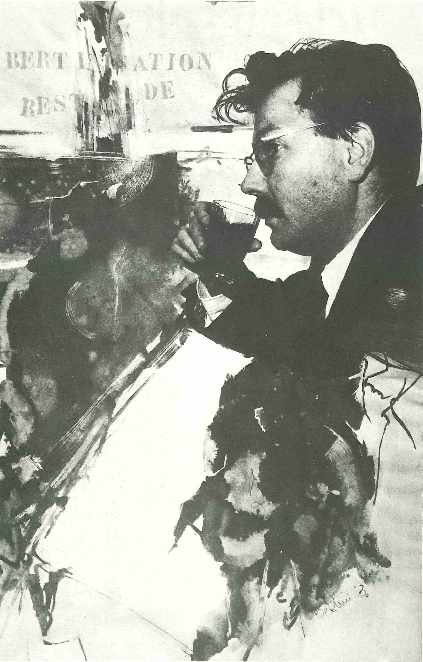 Gianni Bertini, Bertinisation de Restany (1963; Tempera und fotografische Übertragung auf emulgierter Leinwand, 102 &times; 67 cm). Zugelassen von der Associazione Gianni Bertini, Mailand