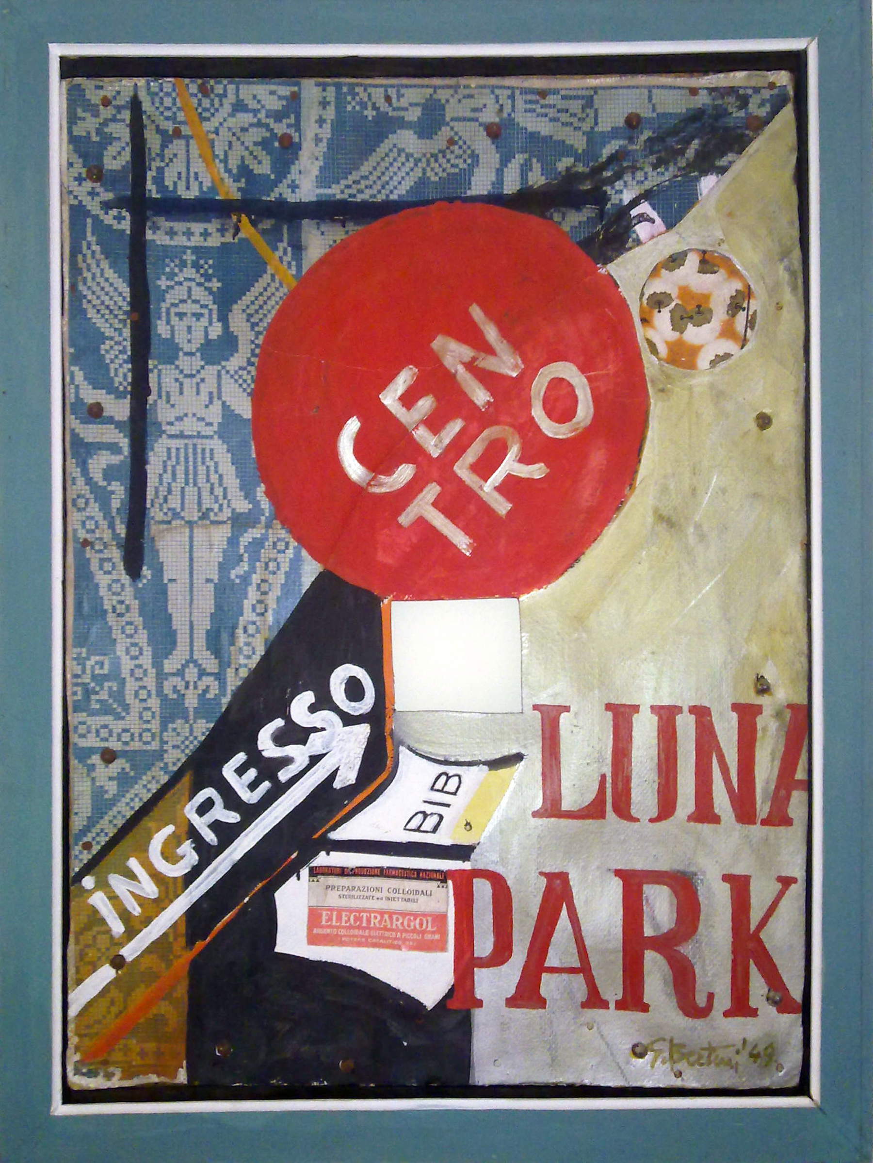 Gianni Bertini, Lunapark (1949; Öl, Tempera, Collage und Nägel auf Karton, 60 &times; 43 cm). Zugelassen von der Associazione Gianni Bertini, Mailand