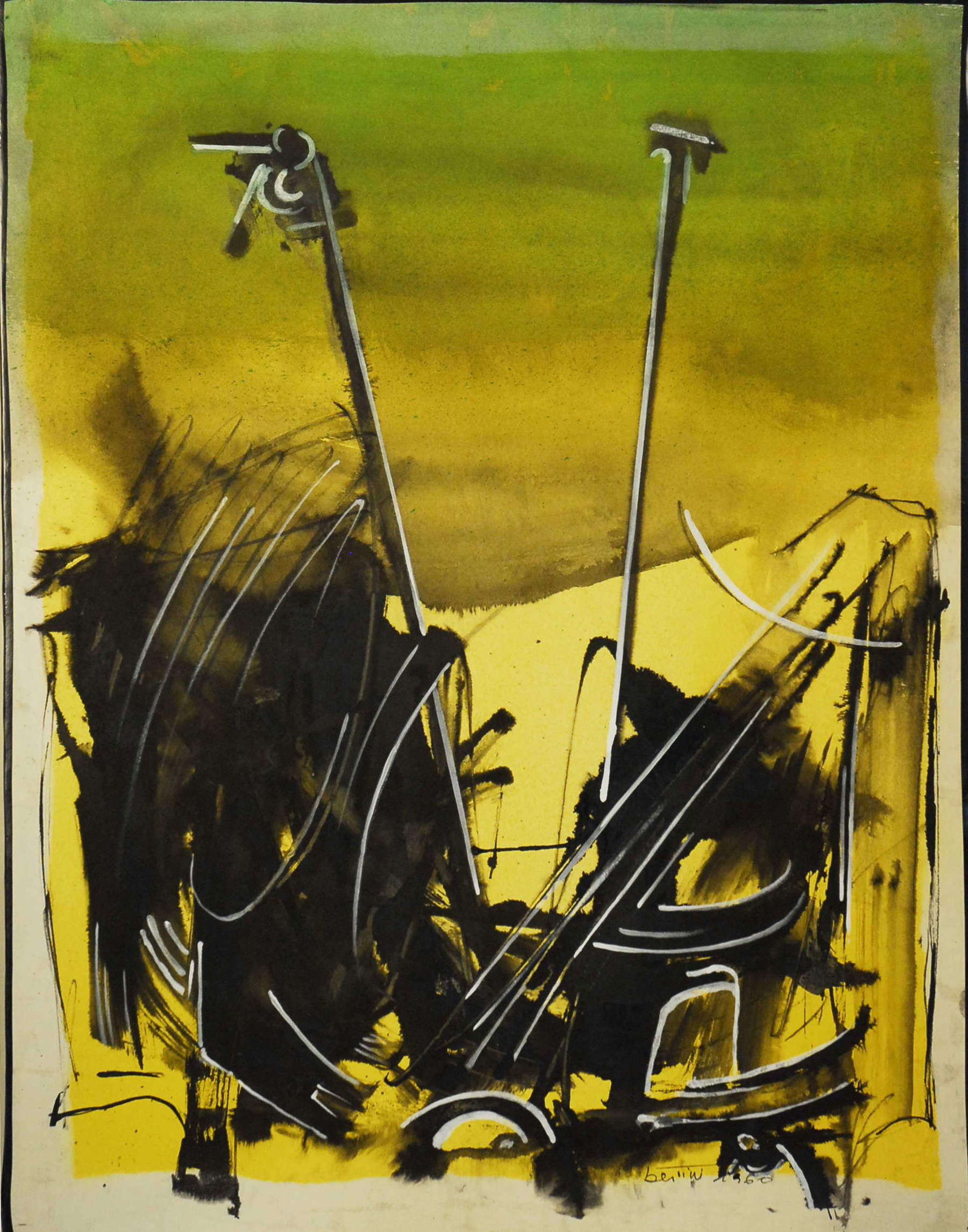 Gianni Bertini, Ohne Titel (1960; Öl und Anilin auf Karton, 65 &times; 50 cm). Zugelassen von der Associazione Gianni Bertini, Mailand