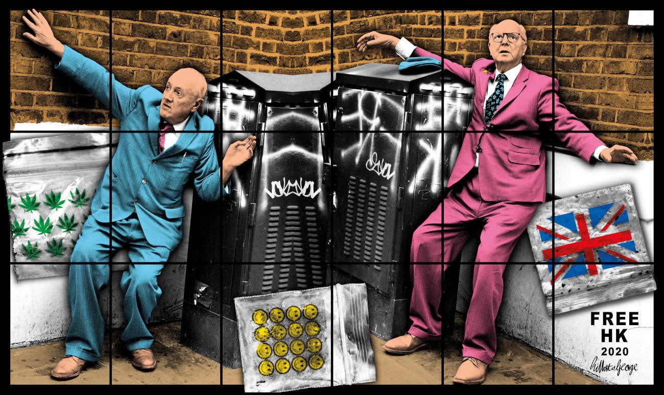 FREE HK (2020; 227 x 380 cm) &copy; Gilbert &amp; George. Courtesy of Gilbert &amp; George and White Cube