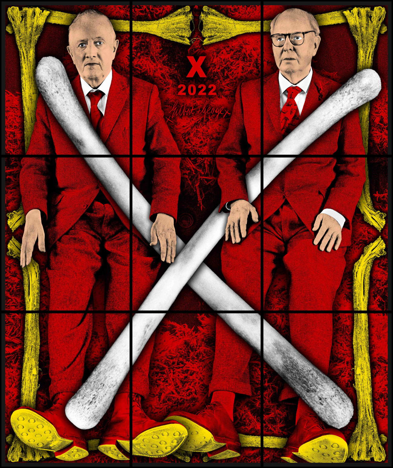 X (2022; 226 x 190 cm) &copy; Gilbert &amp; George. Courtesy of Gilbert &amp; George and White Cube
