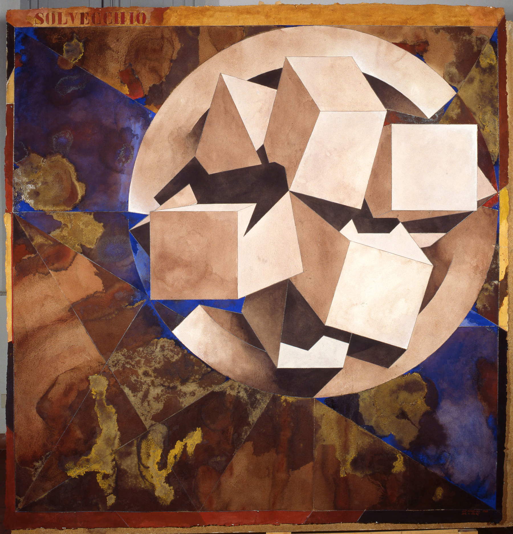 Gi&ograve; Pomodoro, Solvecchio (1998; Aquarelle, Oxyde und Bleistift auf spanischem Büttenpapier, 200 x 200 cm; Seravezza, Privatsammlung) &copy; Archivio Gio' Pomodoro