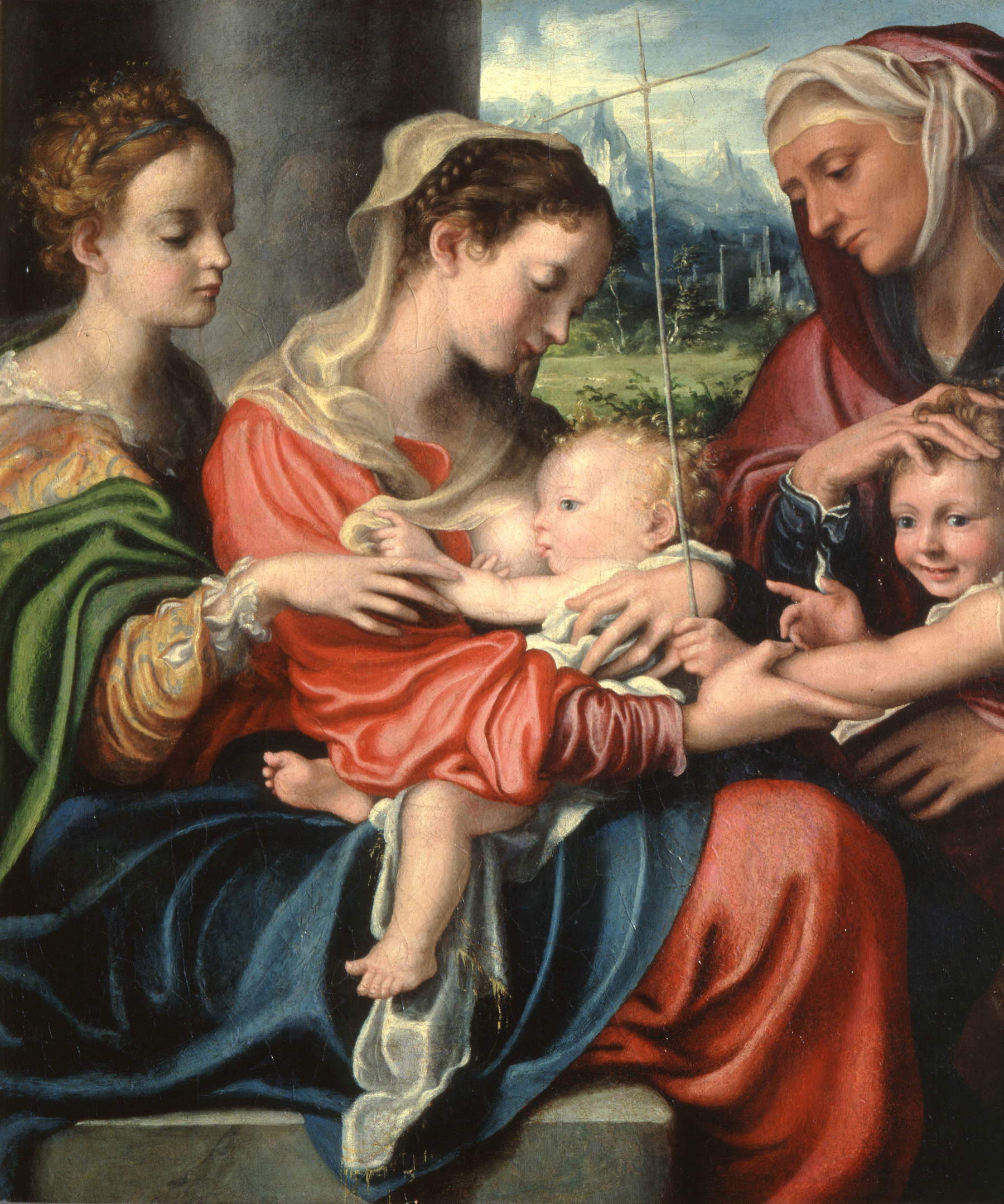 Giorgio Gandini del Grano, Madonna mit dem Kind, dem kleinen Johannes, der Heiligen Maria Magdalena und der Heiligen Elisabeth (um 1530; Öl auf Leinwand, 81 x 68 cm; Parma, Galleria Nazionale, Pilotta-Komplex)