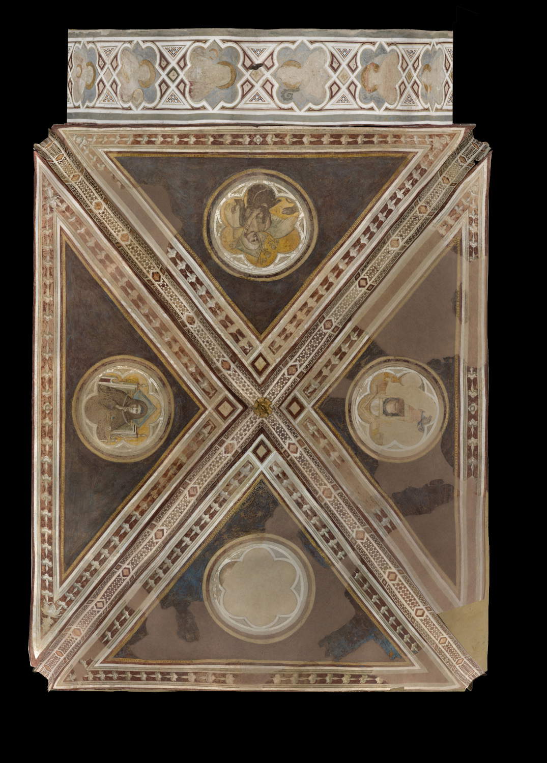 Volta della cappella con Virt&ugrave; francescane, dopo il restauro