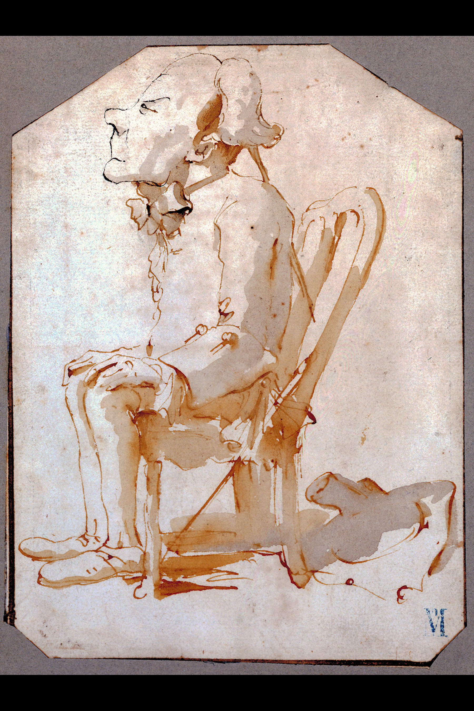 Giovanni Battista Tiepolo, Karikatur eines sitzenden Herrn im Profil nach links (1755–1760; Mailand, Zeichnungssammlung, Castello Sforzesco) &copy; Stadt Mailand