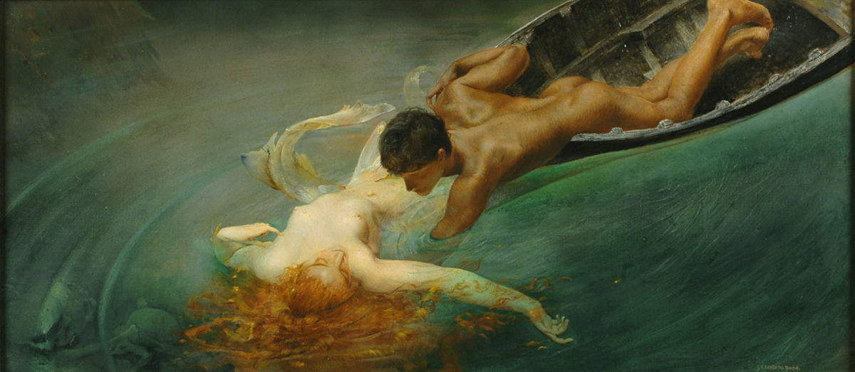 Giulio Aristide Sartorio, La Sirena (Abîme vert) (1893 ; huile sur toile appliquée sur panneau (détail) ; Turin, GAM - Galleria Civica d'Arte Moderna e Contemporanea) Sur concession Fondazione Torino Musei
