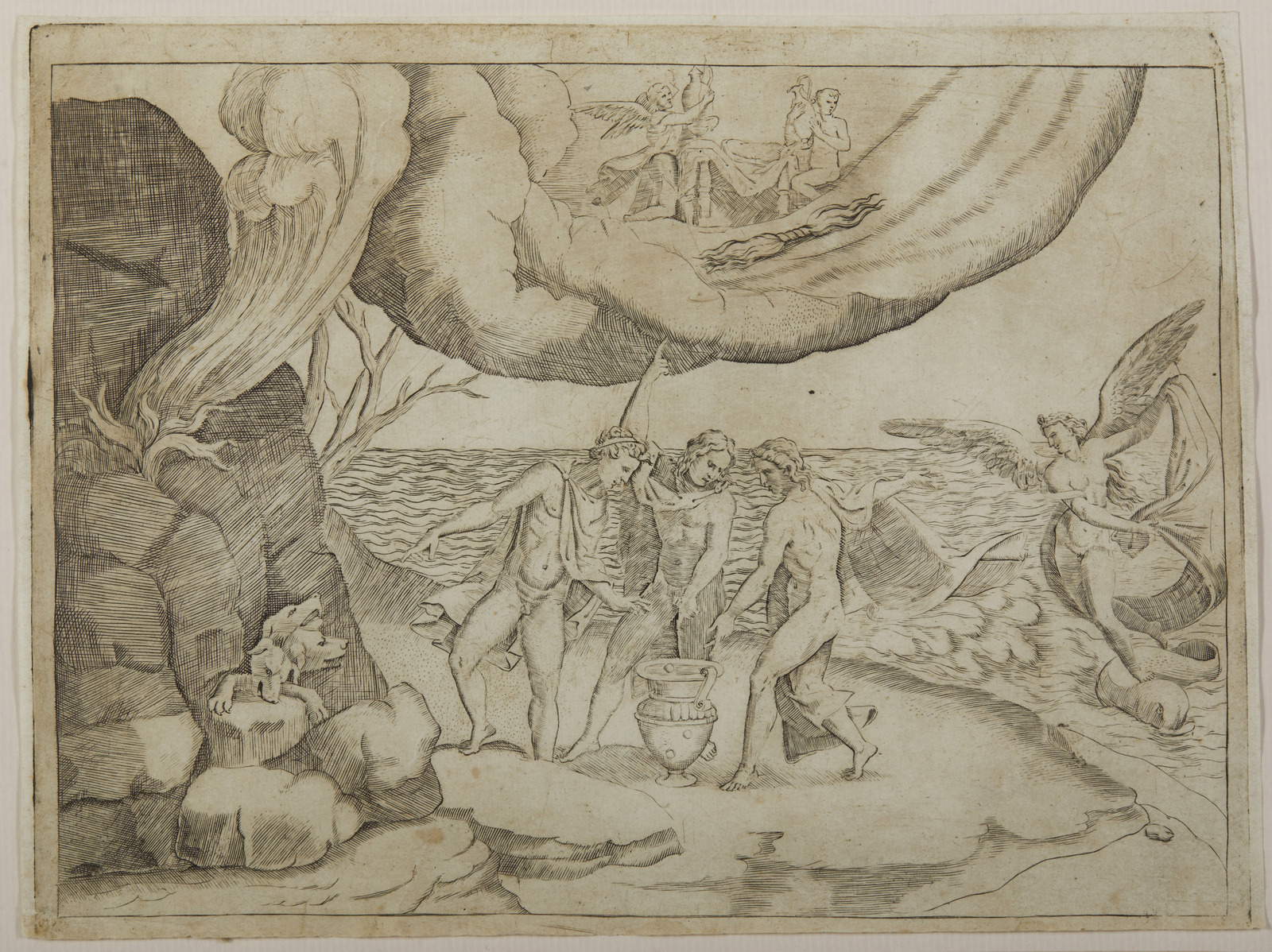 Giulio Bonasone, Giove, Nettuno e Plutone dividono l'Universo (Bulino, 21 x 28 cm). Foto: Casa d&rsquo;Aste Capitolium Art
