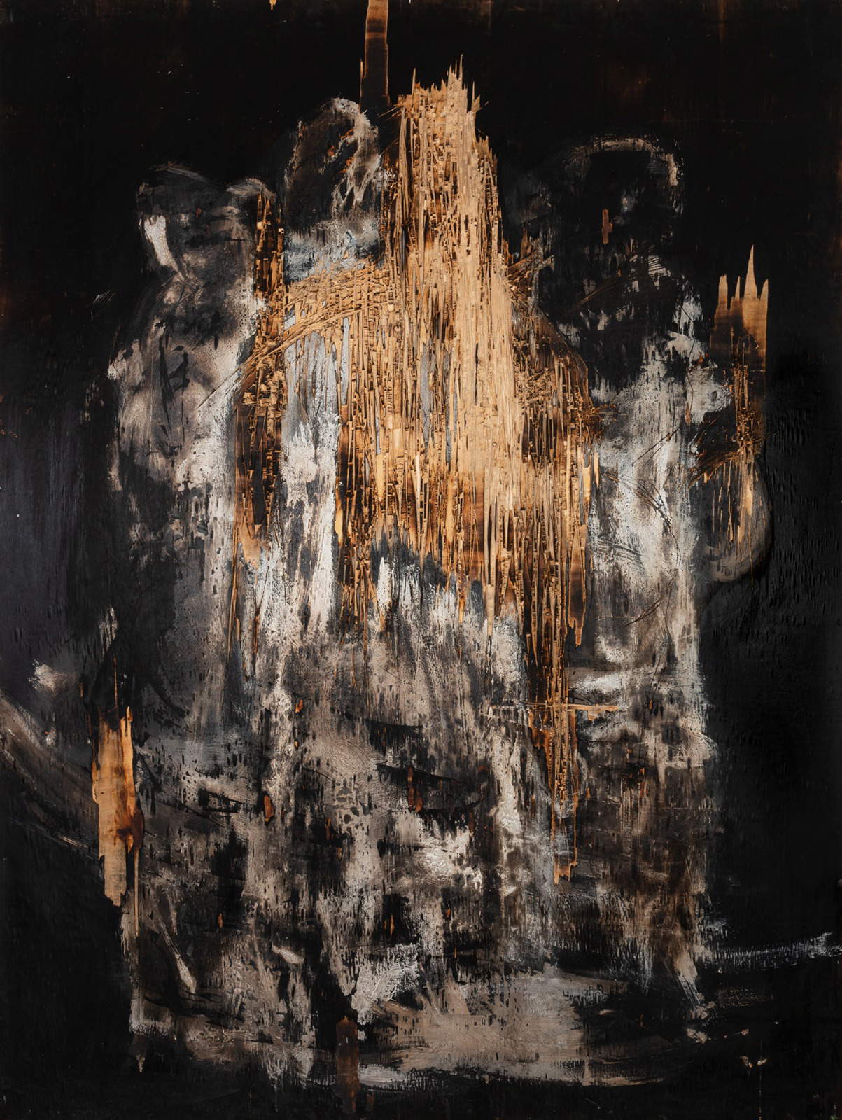 Giuseppe Barilaro, Senza Titolo (2016; combustione e olio su legno, 250 x 190 cm) Foto: Domenico Olivito