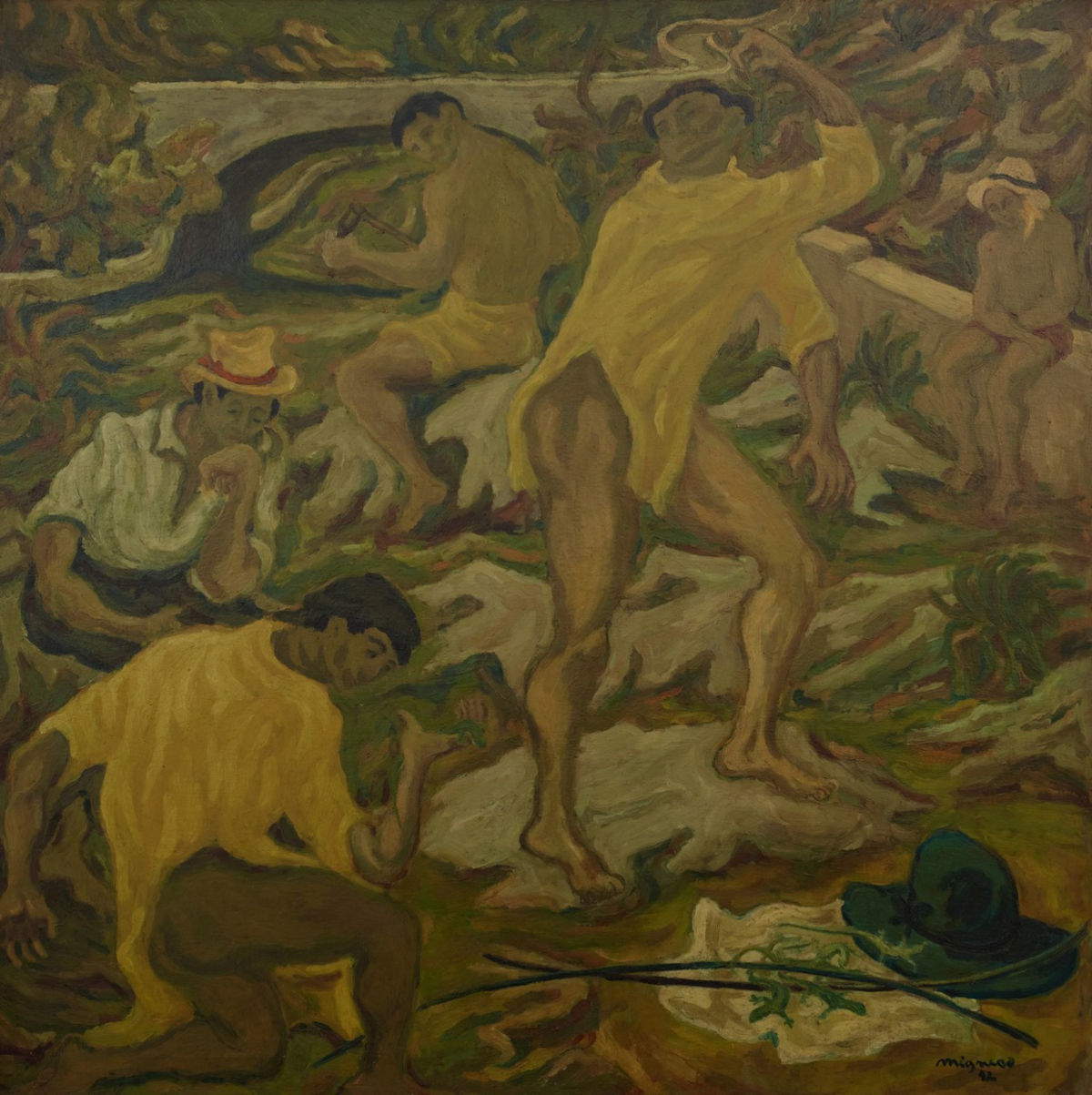 Giuseppe Migneco, Eidechsenjäger (1942; Öl auf Leinwand, 121 x 121 cm)