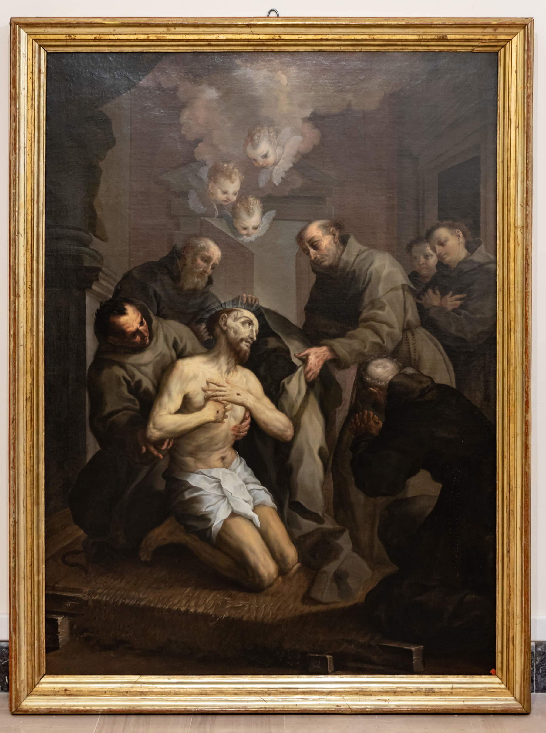 Giuseppe Nicola Nasini, «San Francisco moribundo, vestido con el hábito» (Óleo sobre lienzo, 175 x 127 cm). Asís, Custodia General, Convento Sagrado de San Francisco en Asís de los Frailes Menores Conventuales.