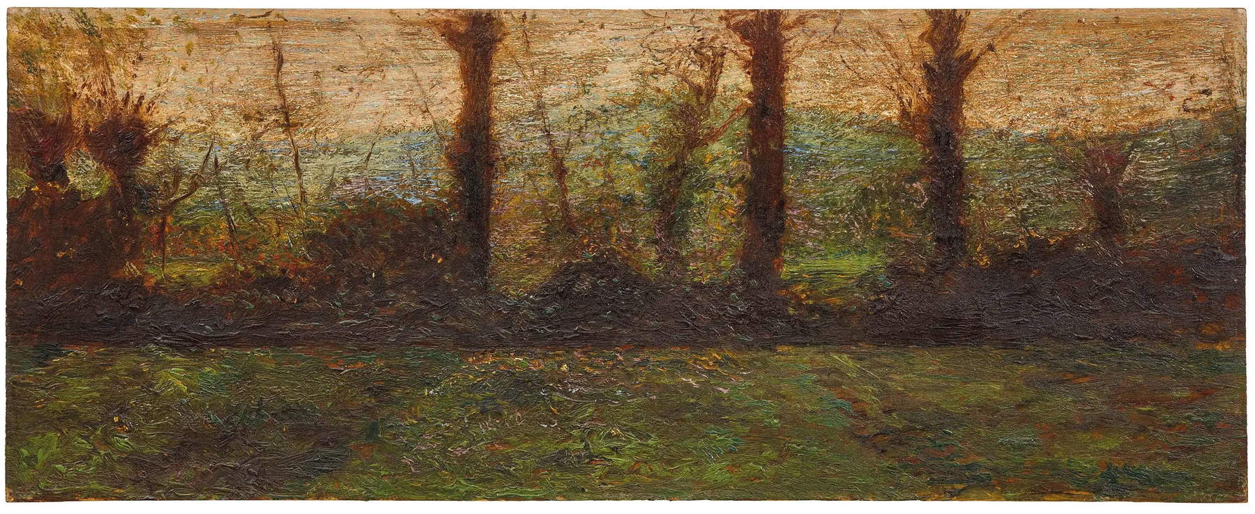 Giuseppe Pellizza da Volpedo, Wiesen und Hügel des Val Curone (1895; Öl auf Holz, 29 x 71 cm)