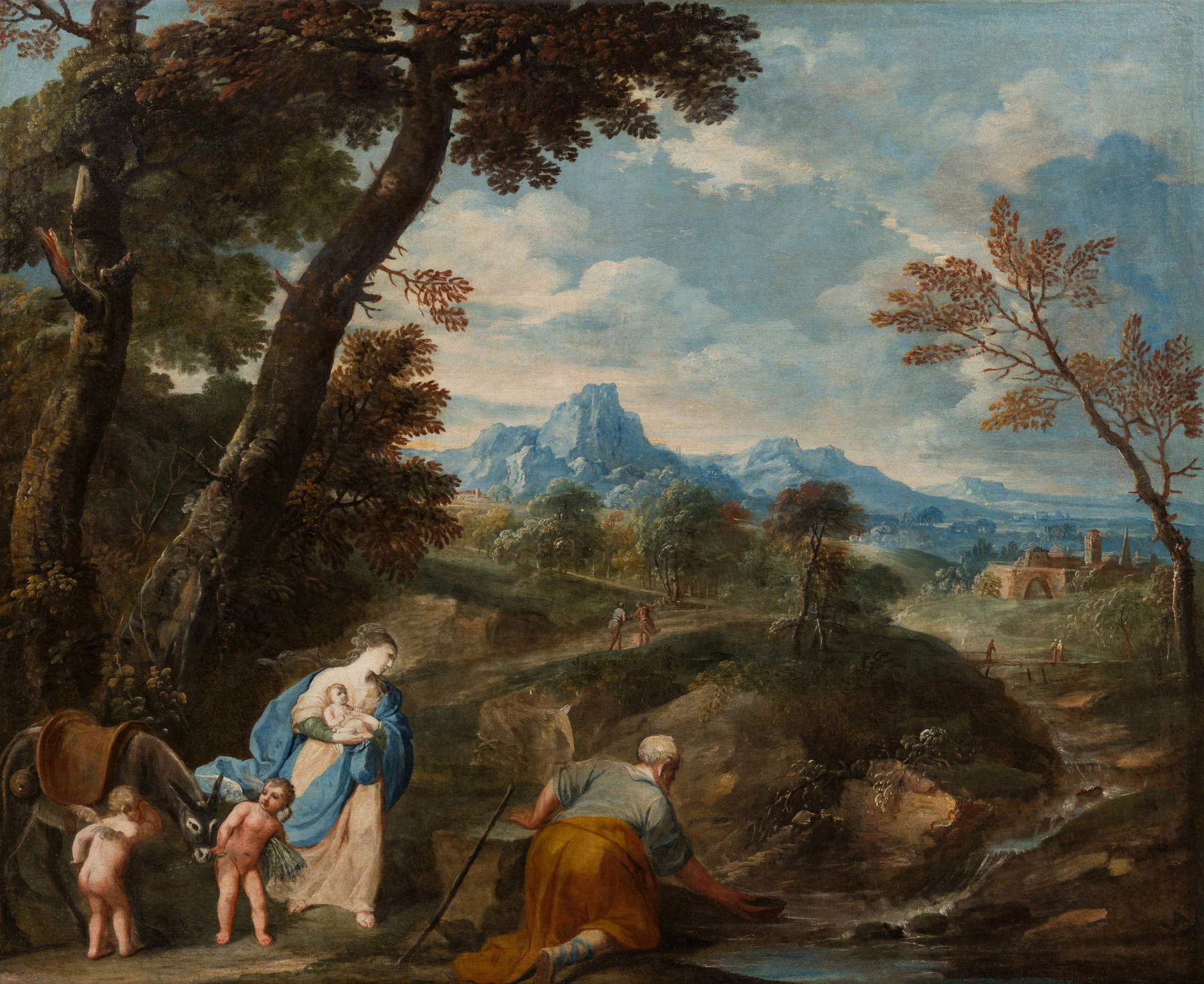 Giuseppe Zola, Riposo nella fuga in Egitto (XVIII secolo; olio su tela, 162 x 198 cm; Collezione BPER Ferrara)