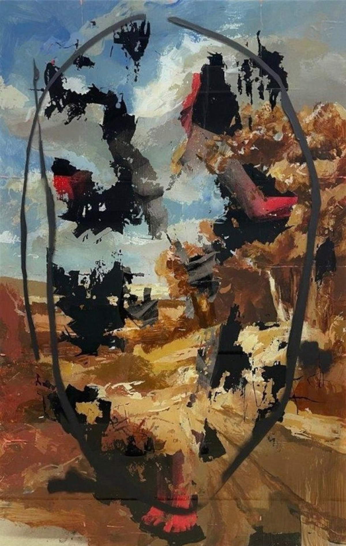 Gonzalo Borondo, Die Heilige (2025; acrylic on glass, 121 x 80 cm)