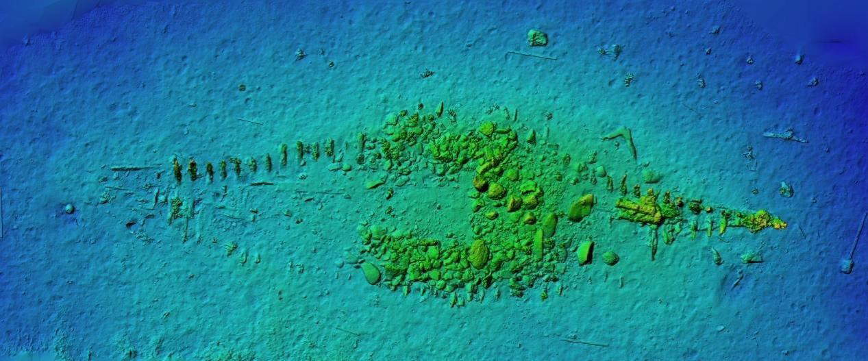 Tristome Bay. Digital terrain model (DEM) of an early 19th century wooden wreck. Edited by: E. Diamantis. Photo: Ministry of Culture of Greece.