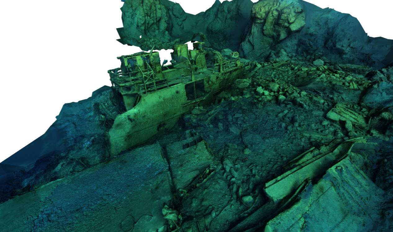 Three-dimensional model of a modern wreck identified during the 2025 research mission. Photo by E. Diamantis - Ministry of Culture of Greece