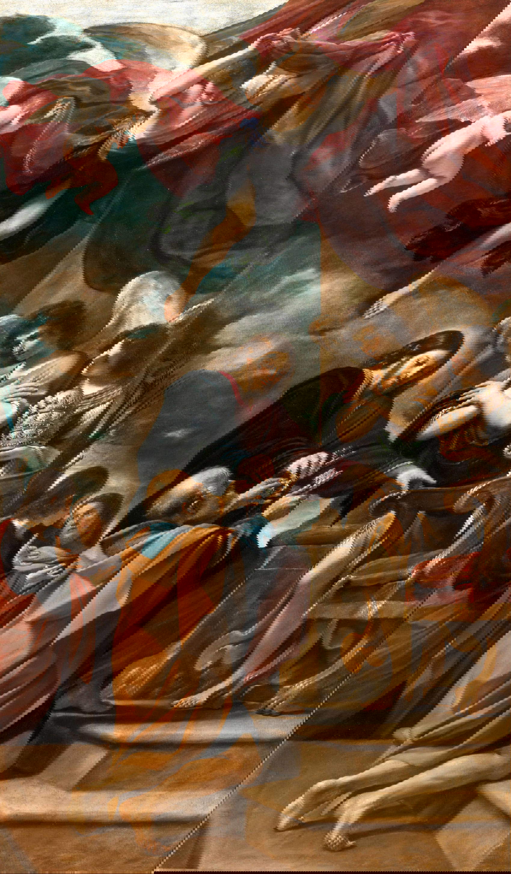 Guercino, Christus übergibt dem Heiligen Petrus die Schlüssel (Der Stuhl des Heiligen Petrus) (1618; Öl auf Leinwand; Cento, Civica Pinacoteca Il Guercino)