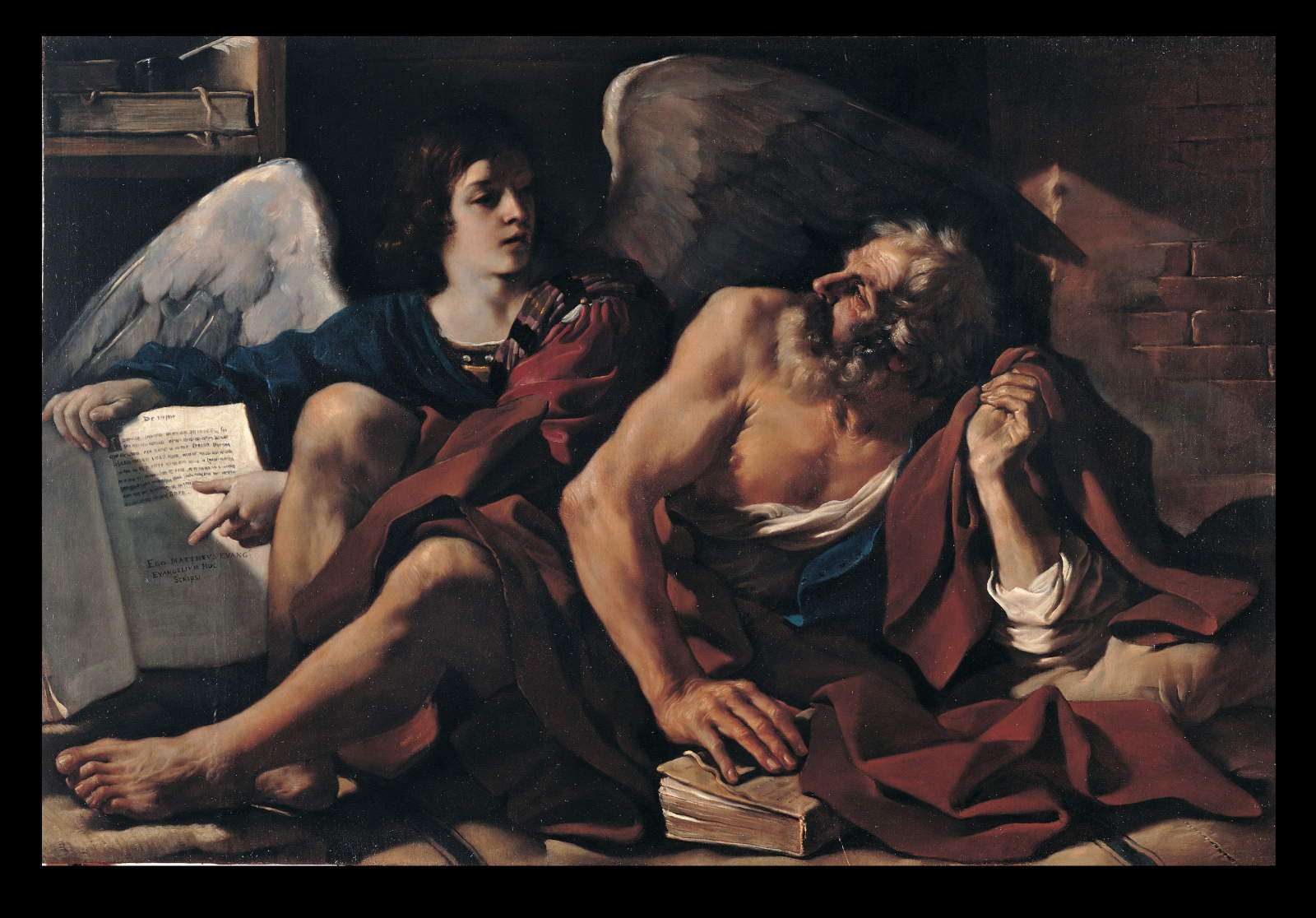 Guercino, San Mateo y el ángel (1622; óleo sobre lienzo, 192,5 x 133,5 cm; Roma, Museos Capitolinos)