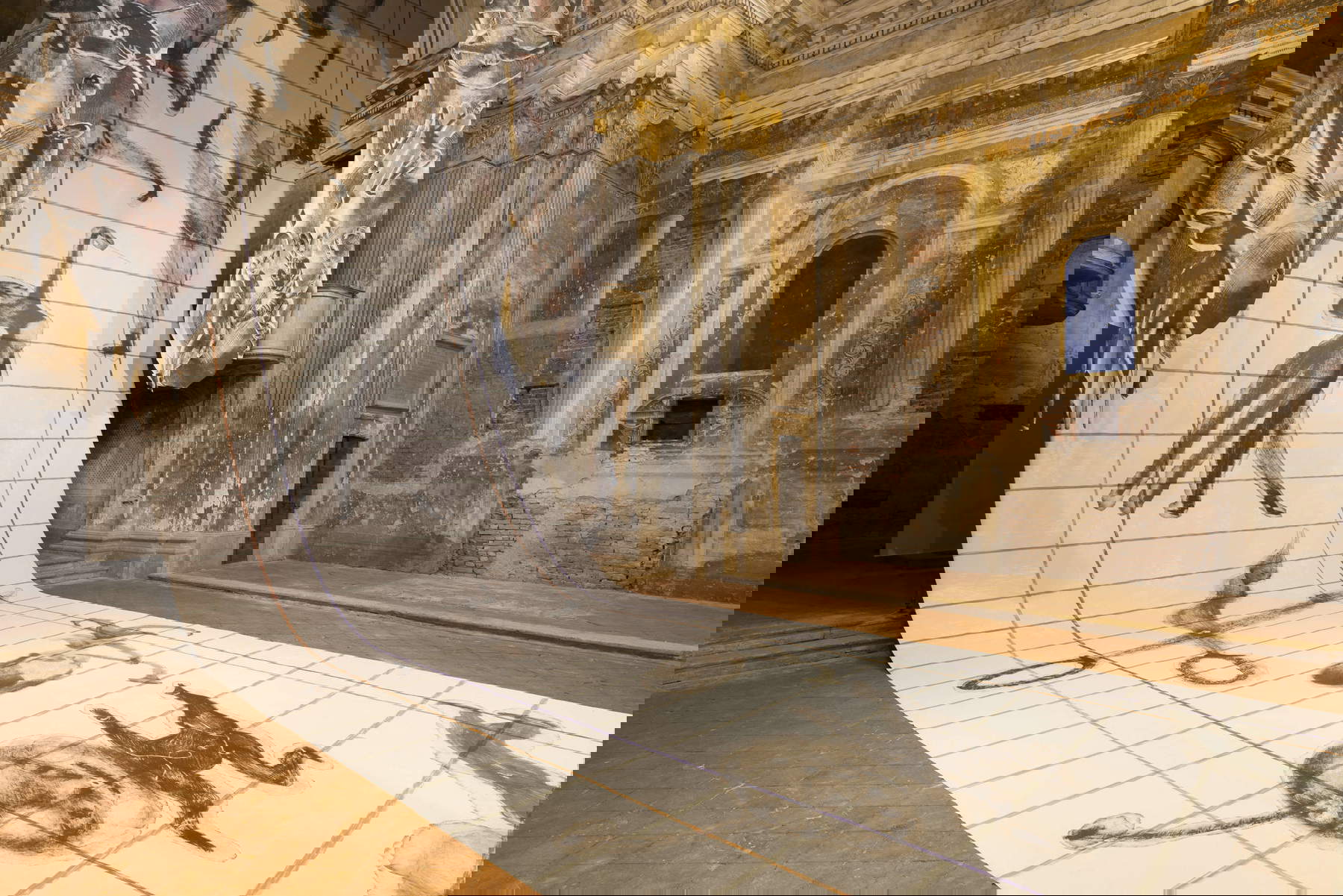 Gugliemo Castelli y Fabio Cherstich, Sospeso nel moto con addebito di vuoto (2026, Iglesia de San Carlo, Cremona). Foto: Form Group - Andrea Rossetti. Con permiso de los artistas, San Carlo Cremona, Mendes Wood DM (S&atilde;o Paulo | Bruselas | Nueva York | París) y Sylvia Kouvali (Londres | El Pireo).