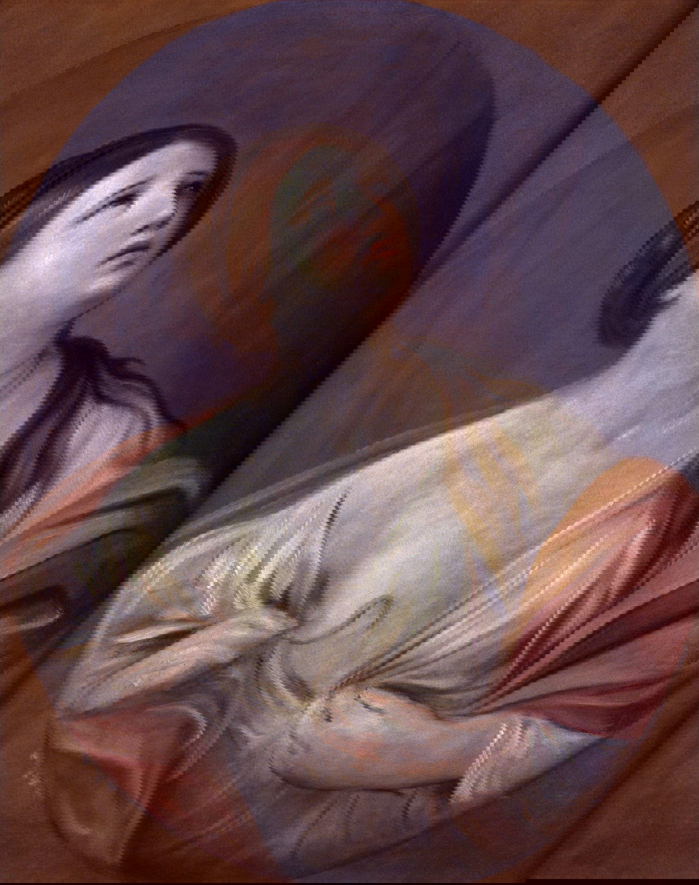 Guido Reni, Kleopatra (1640 - 1642; Öl auf Leinwand, 91 x 73 cm) Reni verwendet wie in anderen Gemälden dieser Jahre eine fast monochrome Farbpalette und belässt einen Großteil des Werks in der Skizzenphase. In diesen Halbfiguren von Heldinnen, ein Thema, das der Künstler häufig behandelte, ist das Drama mit Pathos und moralischer Bedeutung ausgestattet, die sich mit der Sinnlichkeit der Protagonistinnen vermischen. Provenienz: Atelier von Guido Reni bis 1642; Sammlung Sacchetti ab 1688; Pinacoteca Capitolina ab 1748.