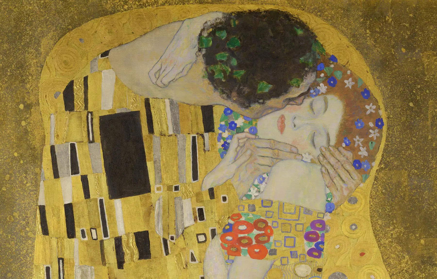 Gustav Klimt, Il bacio, dettaglio (1908; olio su tela, 180 x 180 cm; Vienna, &Ouml;sterreichische Galerie Belvedere)