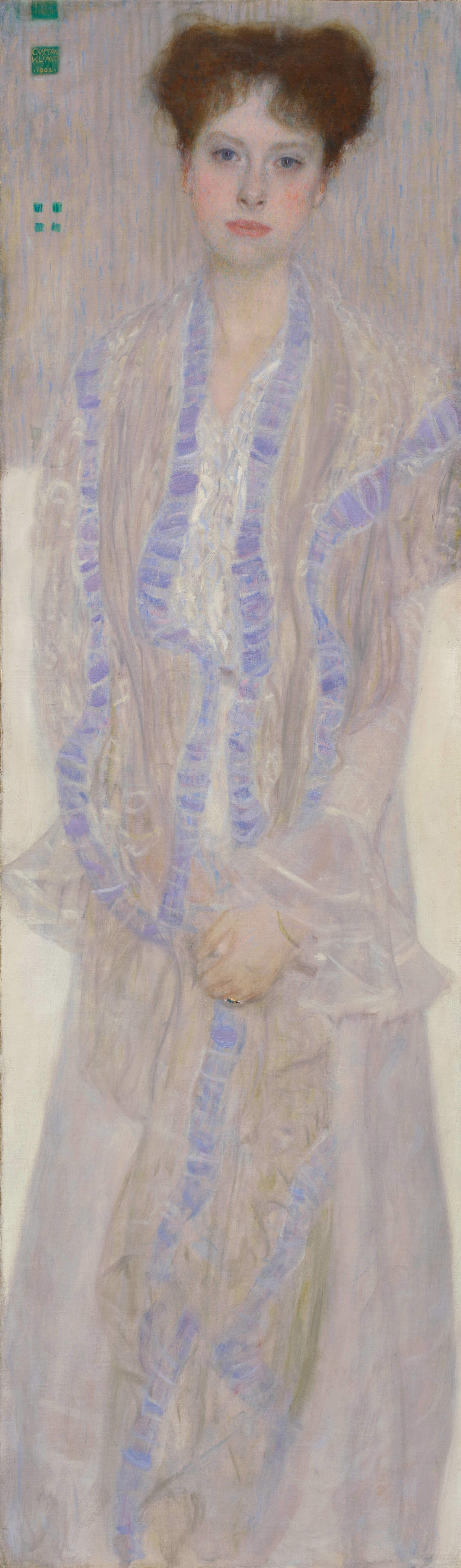 Gustav Klimt, Bildnis Gertrud Loew (Gertha Felsőv&aacute;nyi) (1902; oil on canvas, 149.5 x 44.2 cm) Photo: &copy; Sotheby's