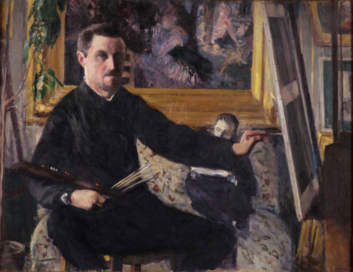 Gustave Caillebotte, Portrait de l'artiste au chevalet (1879; óleo sobre lienzo, 90 x 115 cm; París, Museo de Orsay)
