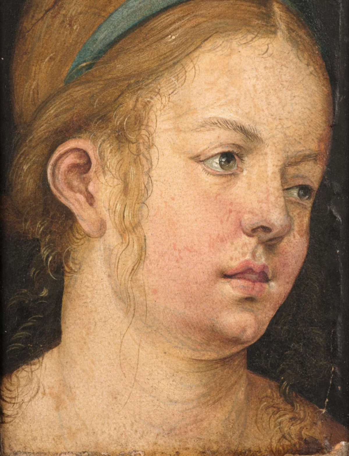 Hans S&uuml;ss von Kulmbach, Studie eines Frauenkopfes (Papier auf Karton, 144 x 105 mm)