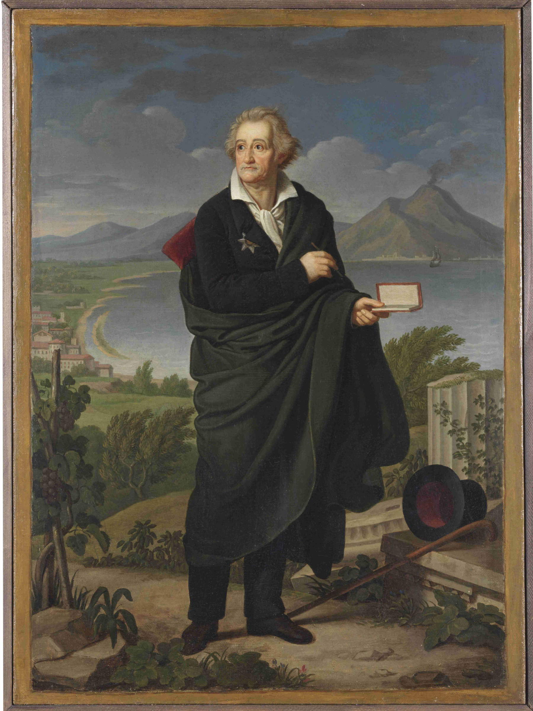 Heinrich Christoph Kolbe, Retrato de Goethe con el golfo de Nápoles al fondo (1826; óleo sobre lienzo, 87,5 x 60 cm; colección privada). Fotostudio Rapuzzi, Brescia