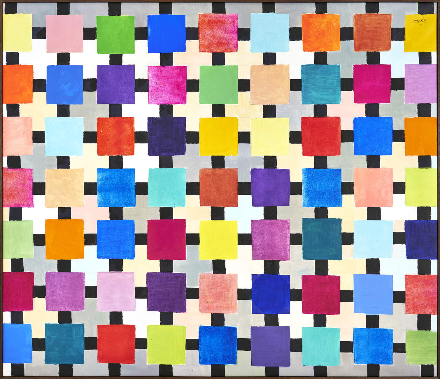 Heinz Mack, Sin título (Constelación cromática) (2020; acrílico sobre lienzo, 149 x 174 cm). Foto: Archivo Mack y VG Bildkunst Bonn, 2026.