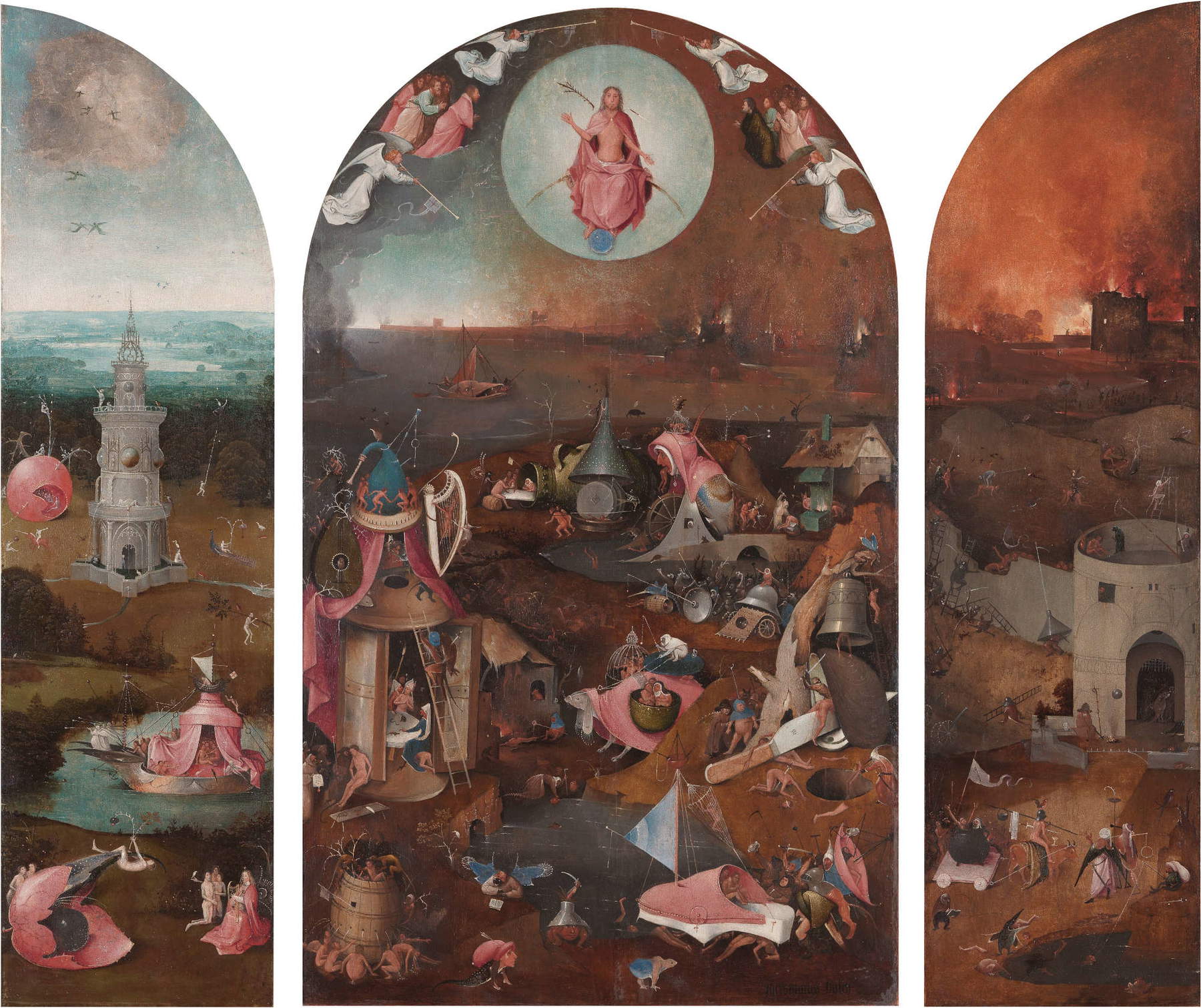 Hieronymus Bosch, Tríptico del Juicio de Brujas (c. 1486; óleo sobre tabla, 99 x 117,5 cm; Brujas, Groeningemuseum)