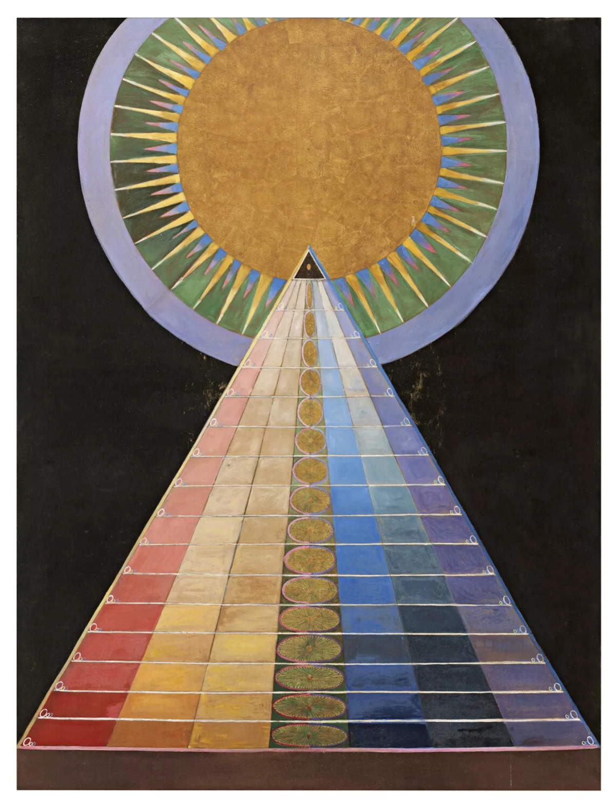 Hilma af Klint, Pala d'altare, n&deg; 1 (1915; olio e foglia d'oro su tela, 237,5 x 179,5 cm). Su gentile concessione di Hilma af Klint Foundation. Foto: Moderna Museet, Stoccolma