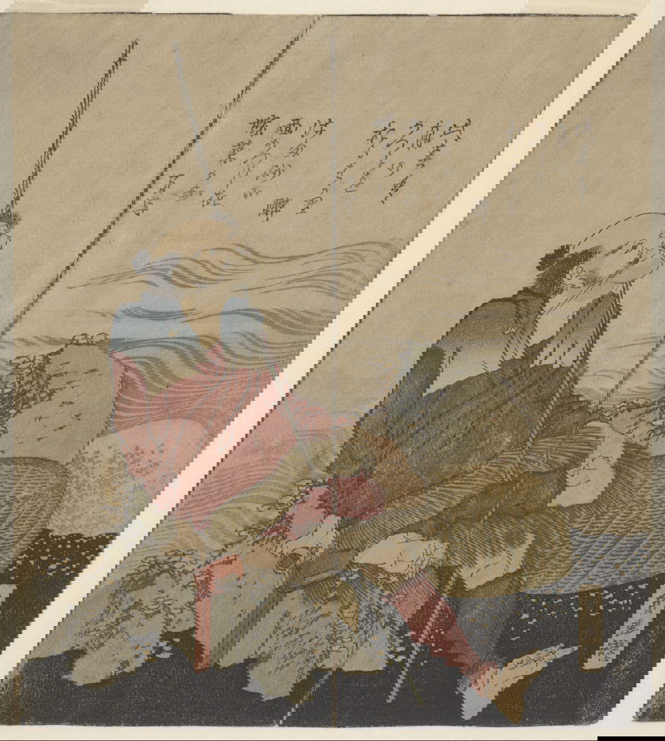 Katsushika Hokusai, Selbstbildnis als Fischer (um 1825; Farbholzschnitt auf Papier, 21,8 x 19,4 cm; Nationalmuseum Krakau)