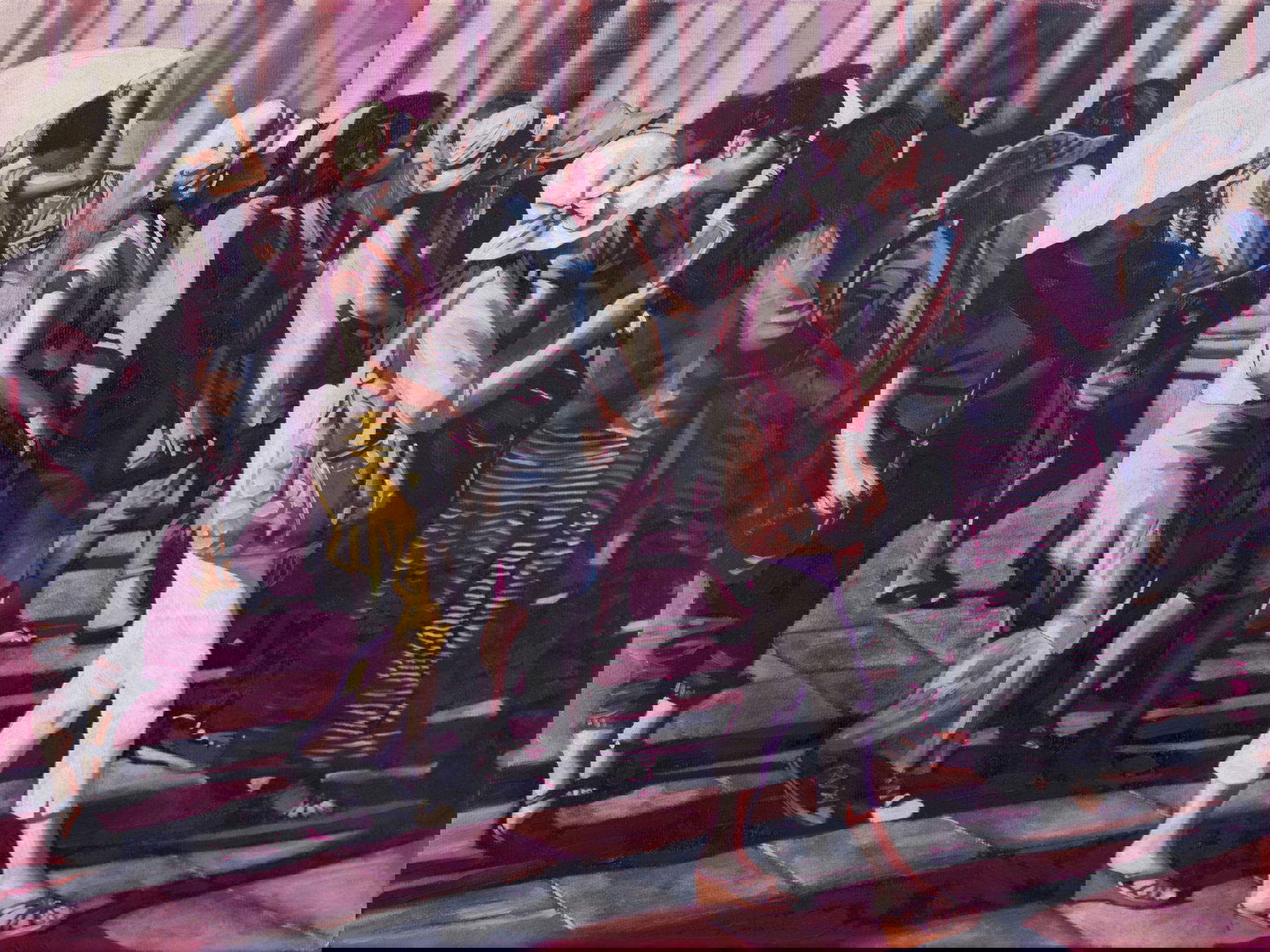 Igor Molin, Purple rain (2025; papers, acrylic and oil on canvas, 40 x 30 cm) Courtesy of the artist