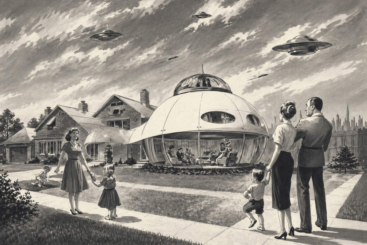 Grafische Darstellung der Ausstellung, inspiriert von Charles Schriddes Houses of the Future, 1962