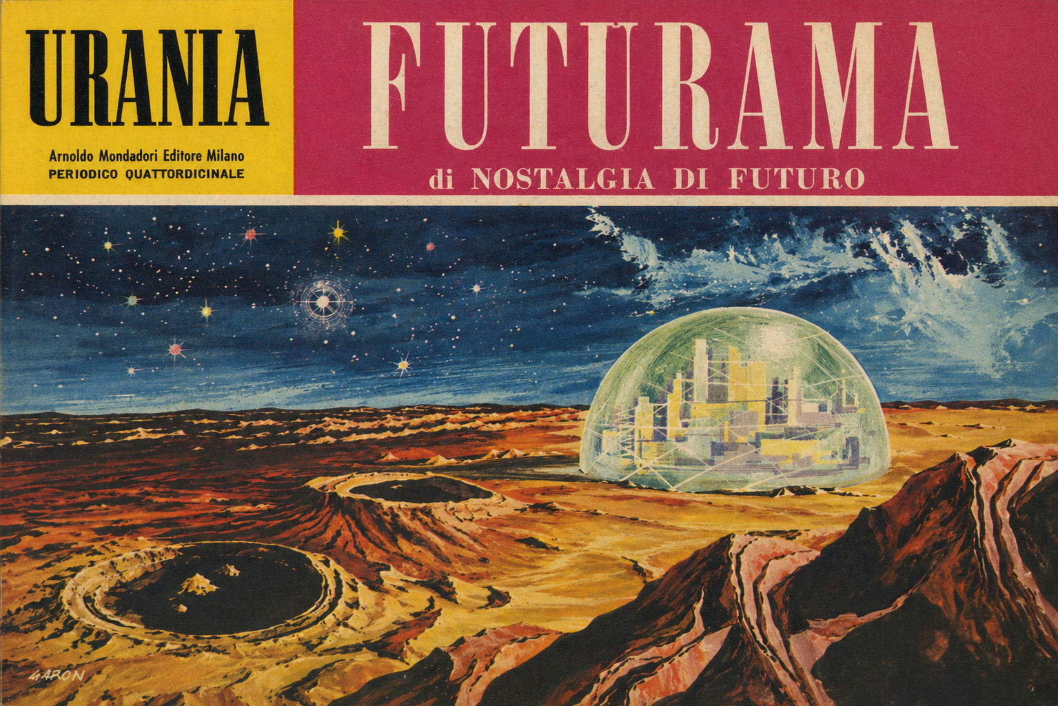 Grafische Darstellung der Ausstellung, frei inspiriert von den Titelseiten von Urania, Mondadori.