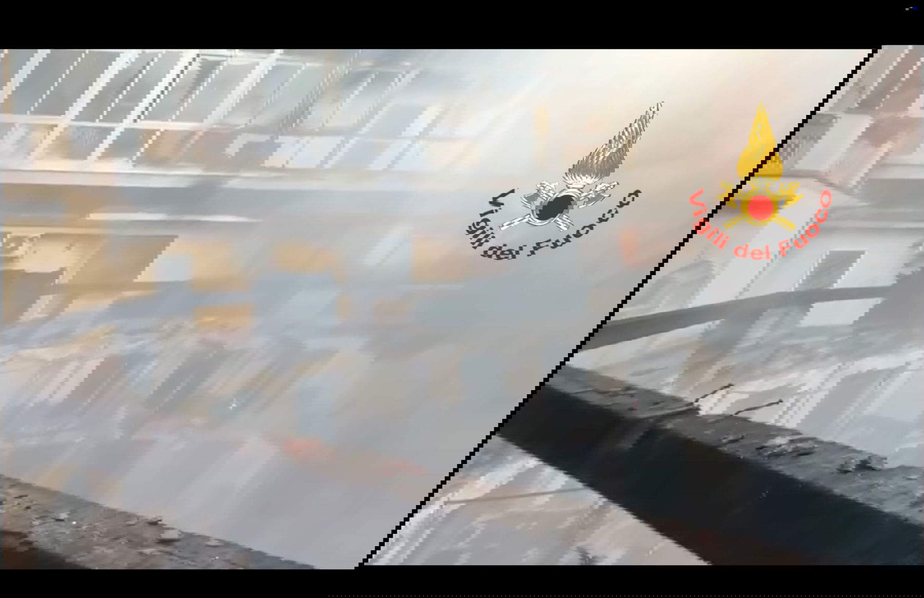 The destroyed interior of the Sannazaro Theater. Photo: Fire Department