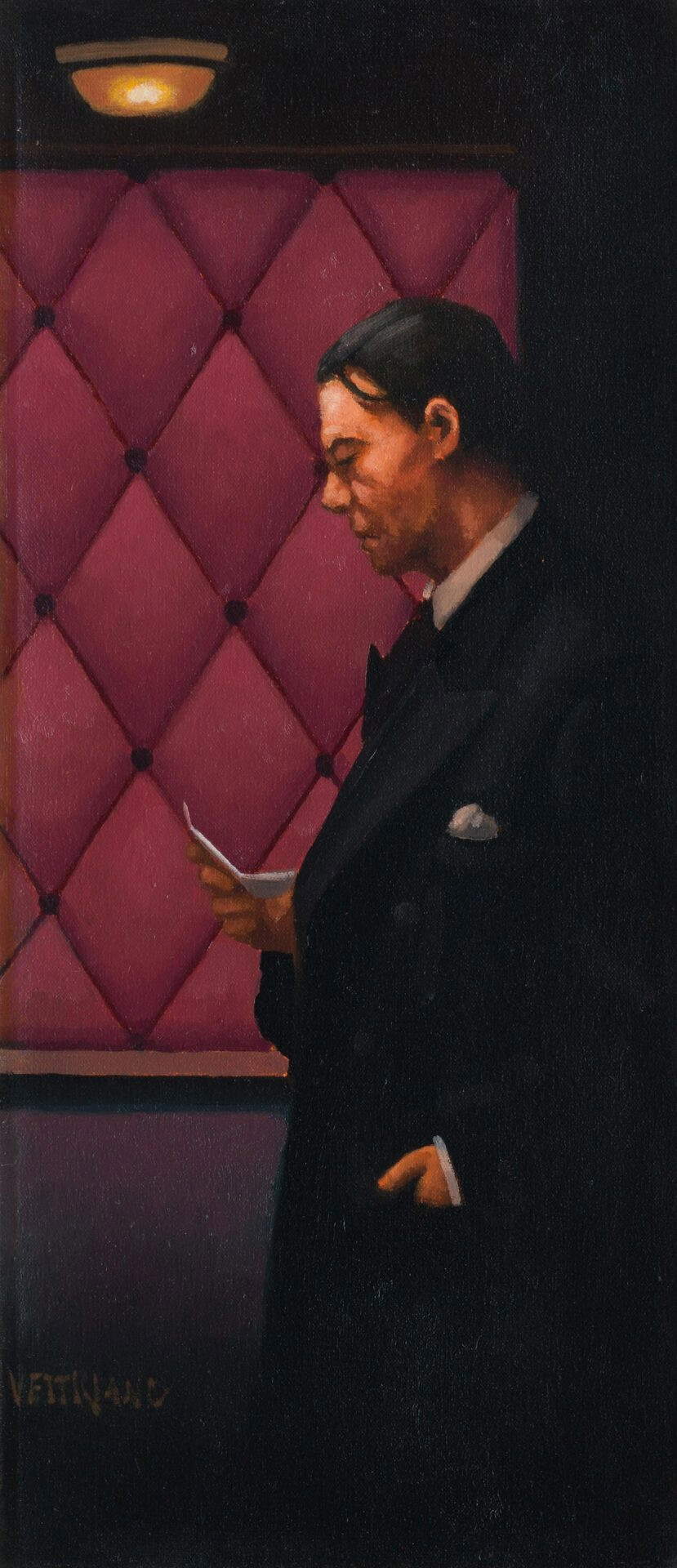Jack Vettriano, *A Letter of Consequence* (huile sur toile, 58,8 x 22,9 cm ; collection privée)